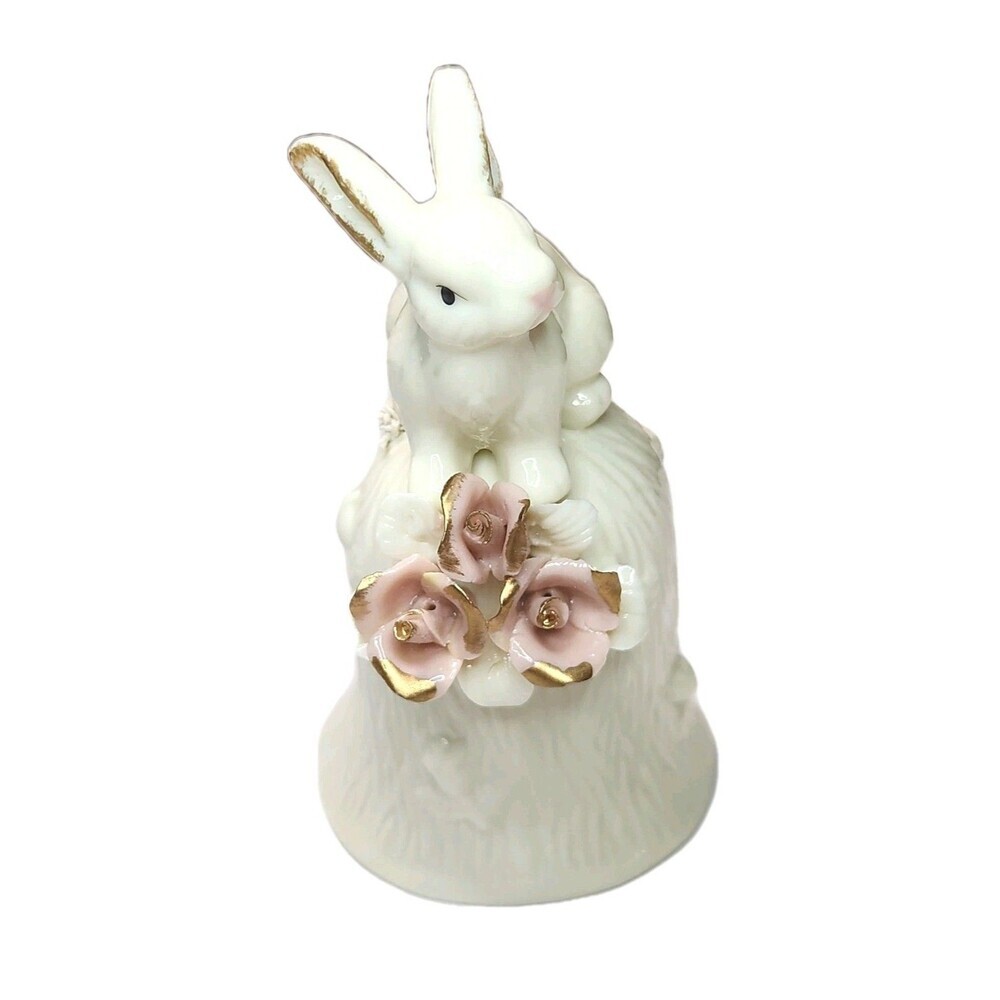 Hallmark Vintage Ceramic Bunny Rabbit Bell Figurine Coquette Feminin Collectible